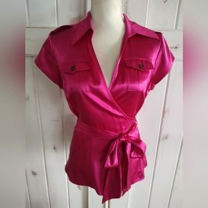 SOLD NWT Diane von Furstenberg Pink Magenta Wrap Silk Blouse Top